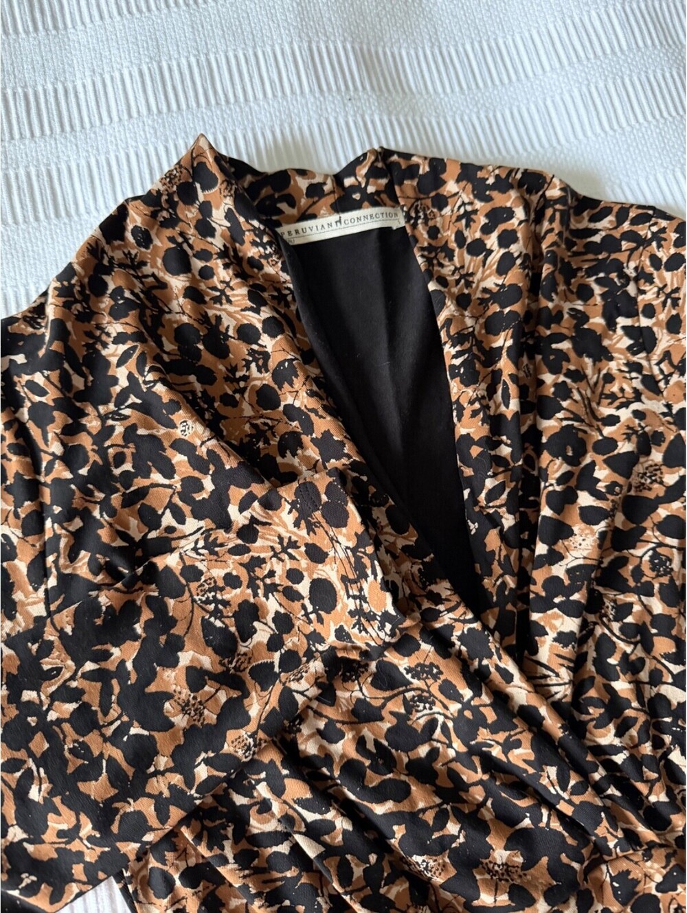 Peruvian Connection Pantera Top Blouse Floral Animal Print Pima Cotton Small